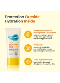 derma b Everyday Mild Sunscreen Spf50+ Pa++++ 1.69 Fl Oz 50Ml Fastabsorbing Lightweight Spf Sunblock Moisturizer Facial Body Nonsticky For Dewy Skin Korean Sunscreen Lotion For Sensitive Skin  - Image 5