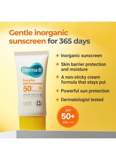 derma b Everyday Mild Sunscreen Spf50+ Pa++++ 1.69 Fl Oz 50Ml Fastabsorbing Lightweight Spf Sunblock Moisturizer Facial Body Nonsticky For Dewy Skin Korean Sunscreen Lotion For Sensitive Skin  - Image 2