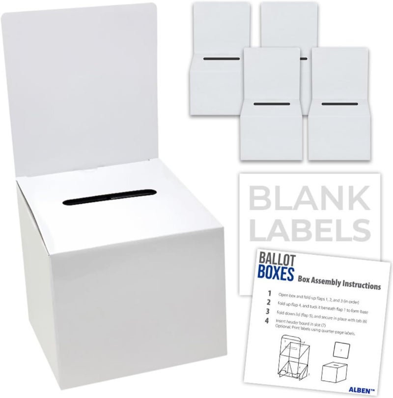 ALBEN White Glossy 6x6x6 Ivory Cardboard Ballot Boxes (4 Pack) - Versatile Raffle Ticket Box, Suggestion & Donation Boxes, Removable Header, Slot for Tickets & More - Image 1