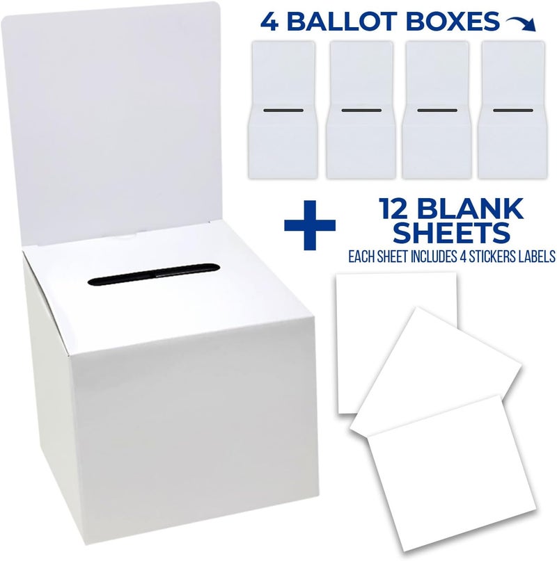 ALBEN White Glossy 6x6x6 Ivory Cardboard Ballot Boxes (4 Pack) - Versatile Raffle Ticket Box, Suggestion & Donation Boxes, Removable Header, Slot for Tickets & More - Image 2