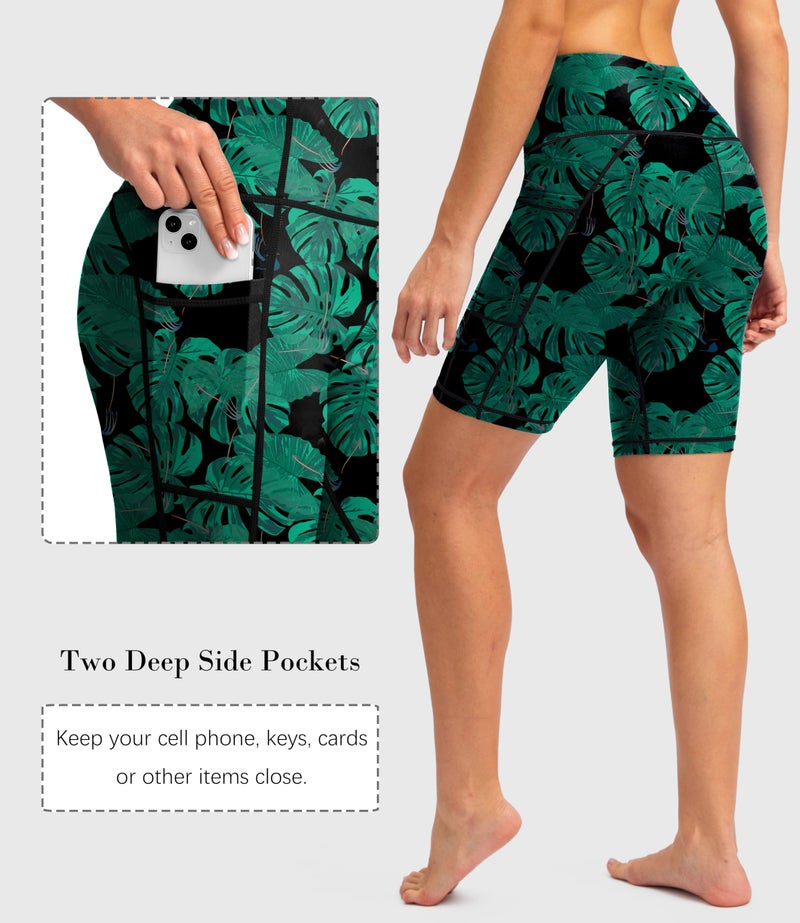 SANTINY Women's 8''/12'' High Waisted Swim Shorts with Pockets UPF50+ Long Board Swimming Shorts for Women with Liner (Leaf_L) - Image 4