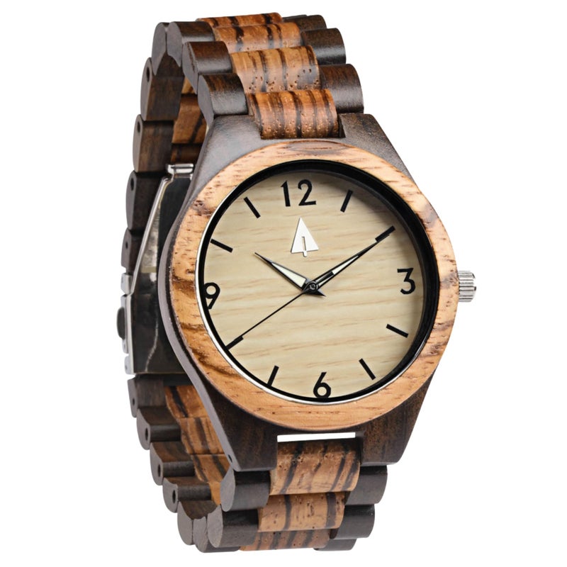 Treehut Wooden Watch for Men with Adjustable Band and Stainless Steel Clasp, Japanese Quartz Analog Watch with Wrist Wood Watch Made from Ebony and Zebrawood - Image 1