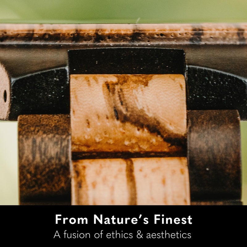 Treehut Wooden Watch for Men with Adjustable Band and Stainless Steel Clasp, Japanese Quartz Analog Watch with Wrist Wood Watch Made from Ebony and Zebrawood - Image 3