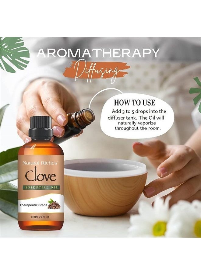 Natural Riches - Pure Clove Essential Oil 4 Fl Oz, Therapeutic Grade for Tooth Ache Soothes Sore Muscles Clove Bud Oil Essential Oil for Teeth, Gums, Toothache, Skin Use and Hair Care. - Image 1