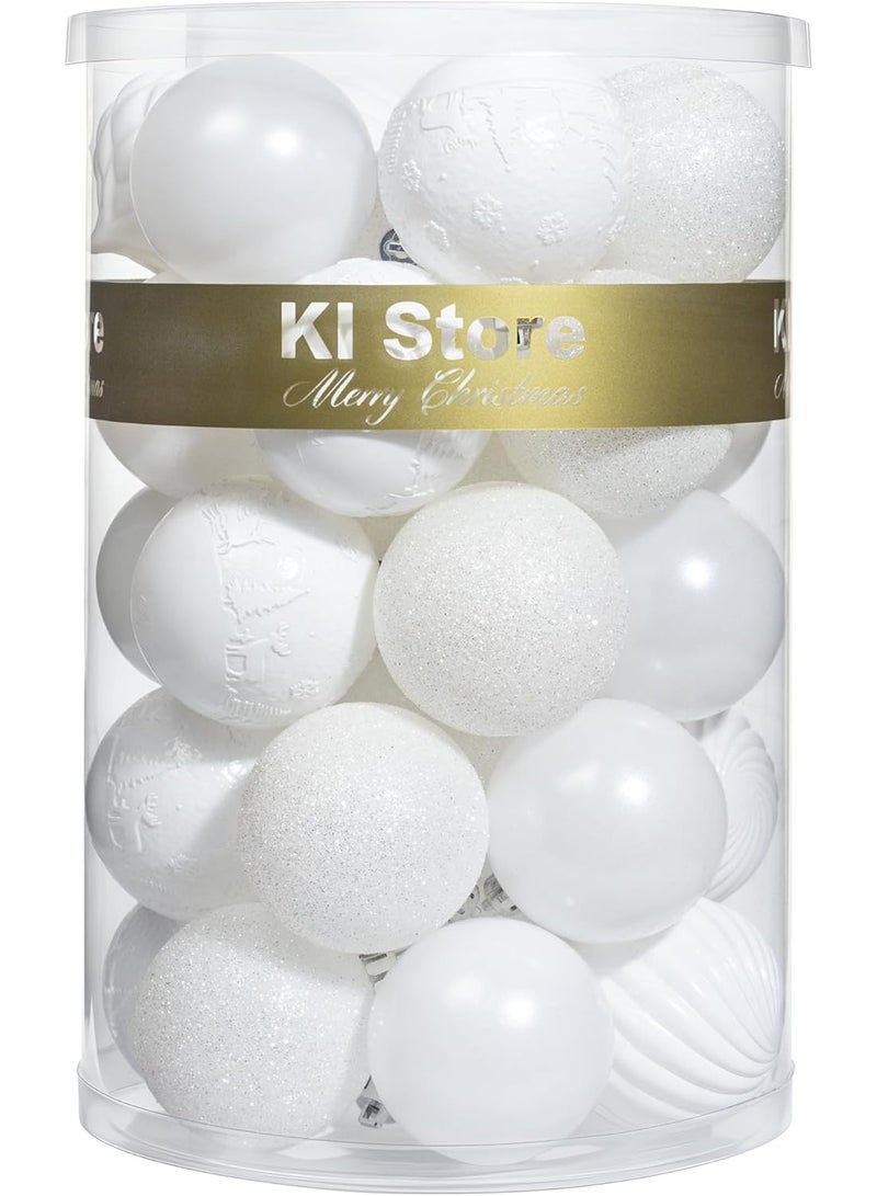 KI Store زينة كرات عيد الميلاد البيضاء من متجر KI، 34 قطعة بحجم 2.36 بوصة، مع خطافات للشجرة، إكليل، زينة الزهور - تشمل زينة العطلات - Image 1