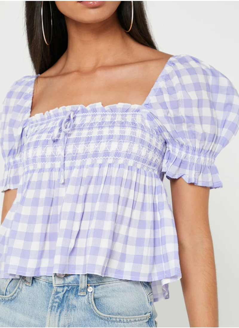 RIVER ISLAND Gingham Swing Crop Top