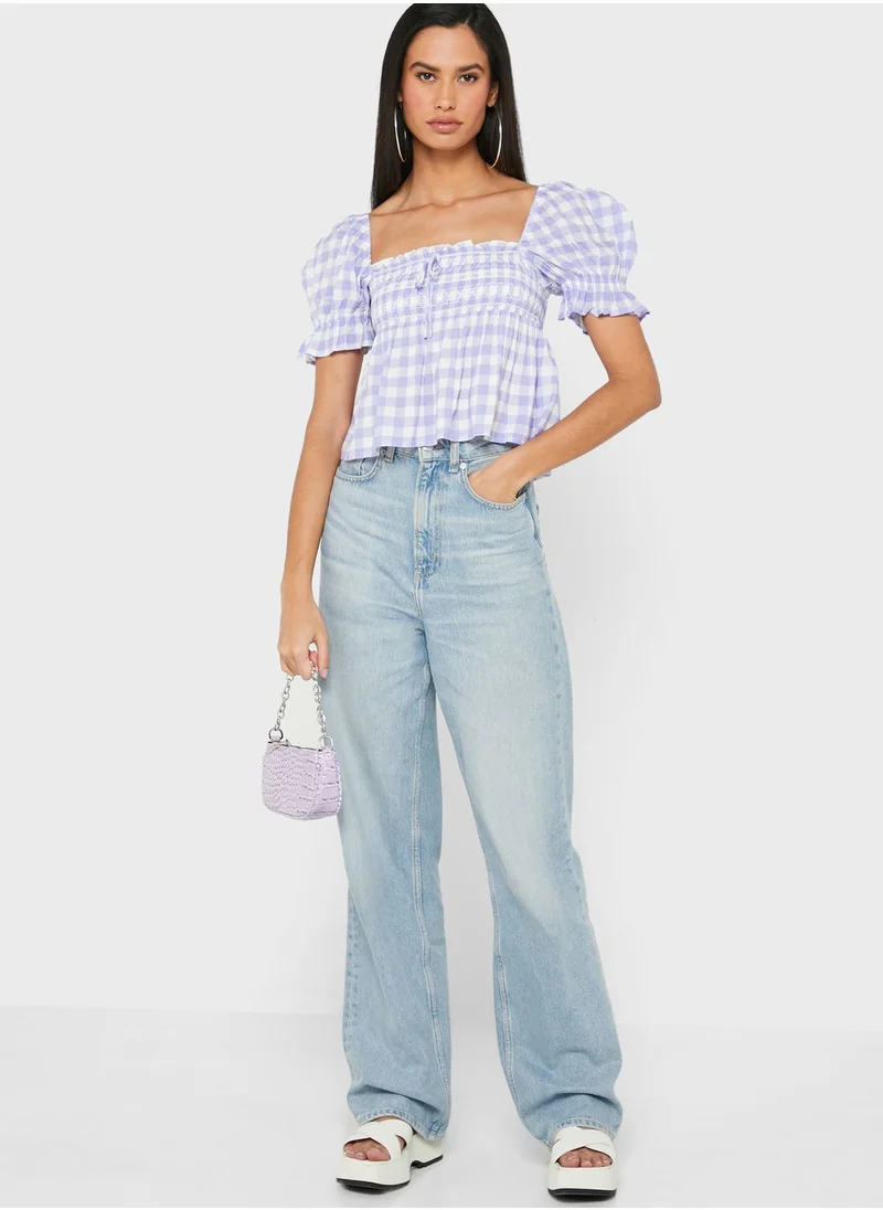 RIVER ISLAND Gingham Swing Crop Top
