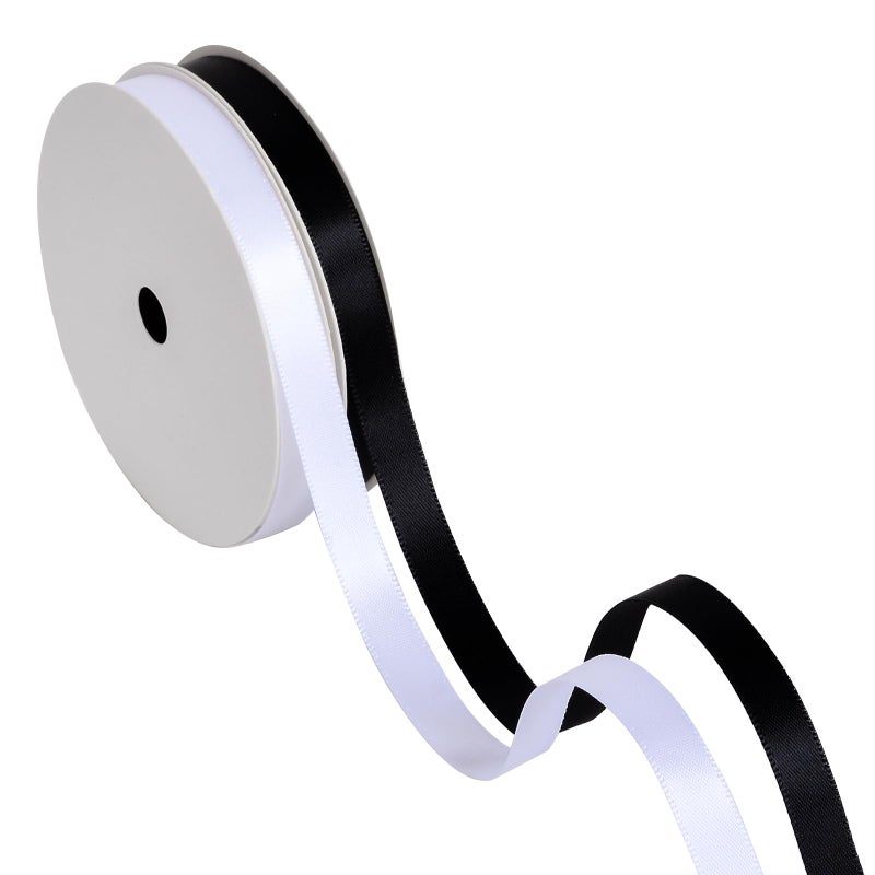 Ribest Black and White Double Faced Satin Ribbon, 3/8 Inch Decorative Ribbon Black for Gift Wrapping Crafts Hair Bows Sewing Wedding Birthday, 2 Rolls Total 20 Yards - Image 1