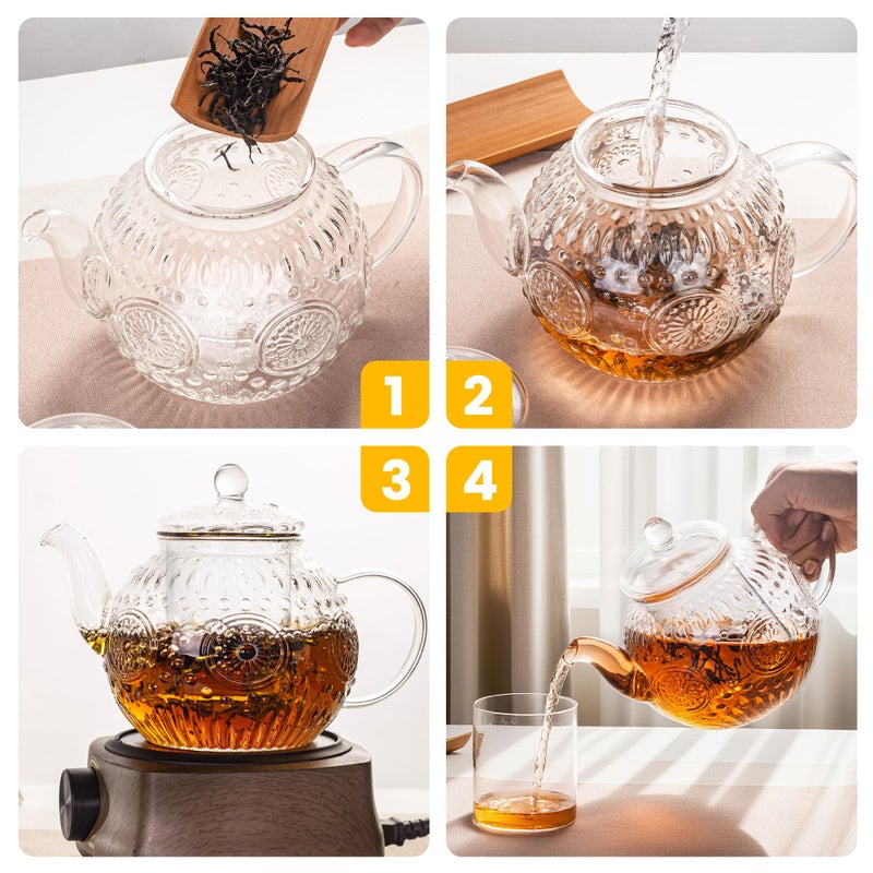 Bandesun Vintage Glass Teapot, Tea Kettle with Removable Infuser 32OZ/1000ml, Borosilicate Glass Pot -Stovetop Safe, Blooming & Loose Leaf Tea Maker Set - Image 5