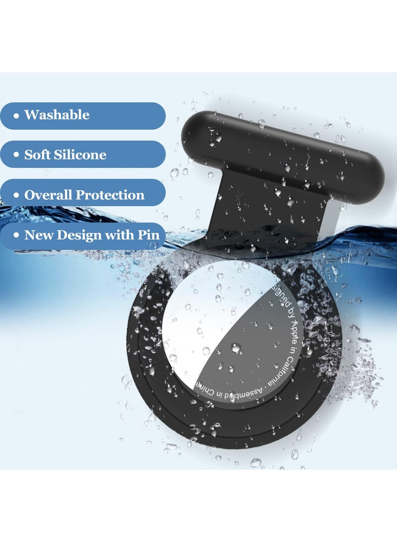 Sweet seven Secure Your Belongings: Silicone AirTag Holder Case with Hidden GPS & Stylish Brooch Pin - Keep Kids Safe with Safer Than, Necklace, or Keychain Option 2 pack Black and Navy  - Image 2