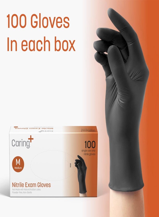Caring Nitrile Exam Gloves (100ct), Powder Free and Not Made with Natural Rubber Latex, Gloves for Medical Use, Cleaning, Food Prep and More, Medium, Black - Image 5