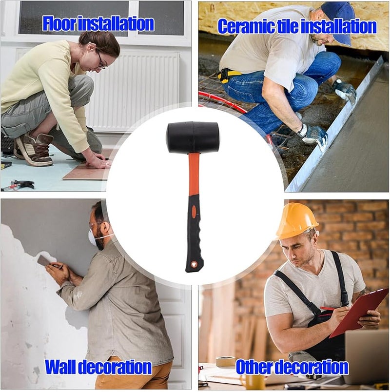 Rubber Mallet Hammer Fiber Handle Non Slip Grip Shock Resistant Flooring Tool - Image 4