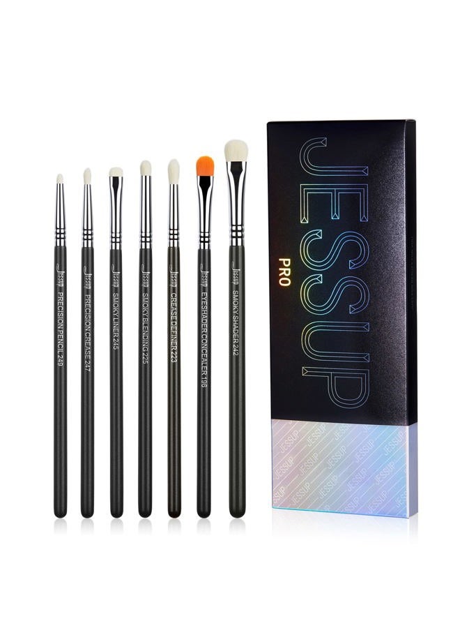 Jessup مجموعة فرش ظلال العيون 7 قطع فرش مكياج عيون رقيقة لدمج ظلال العيون وتظليل التجاعيد وكريم التغطية باللون الأسود T334 - Image 1