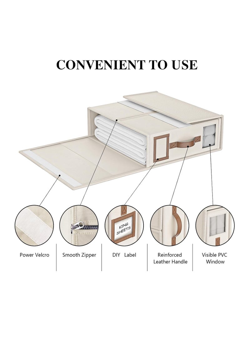 1Chase Set of 4 - Foldable Bed Sheet Organizers And Storage With Clear Window, Beige - Image 4
