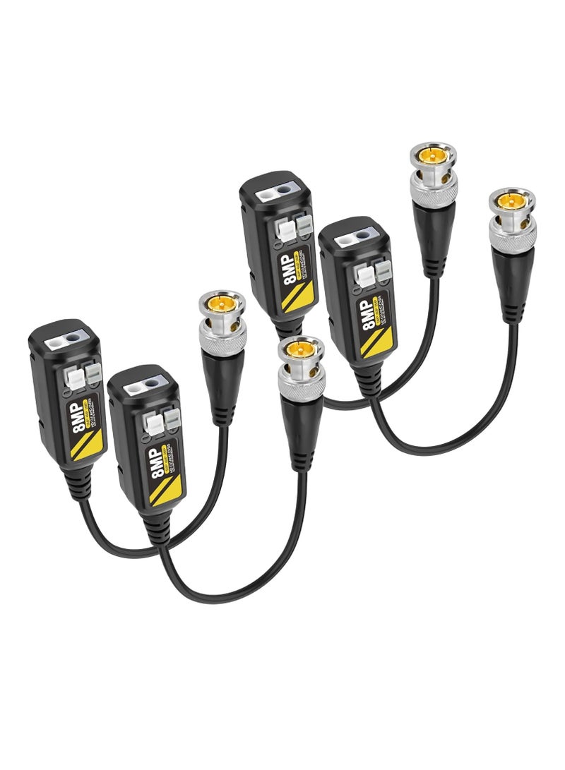 2 Pairs 8MP Passive HD BNC Video Balun Connectors Passive AHD TVI CVI CVBS Transceiver Transmitter for  CCTV Security Cameras  - Image 1