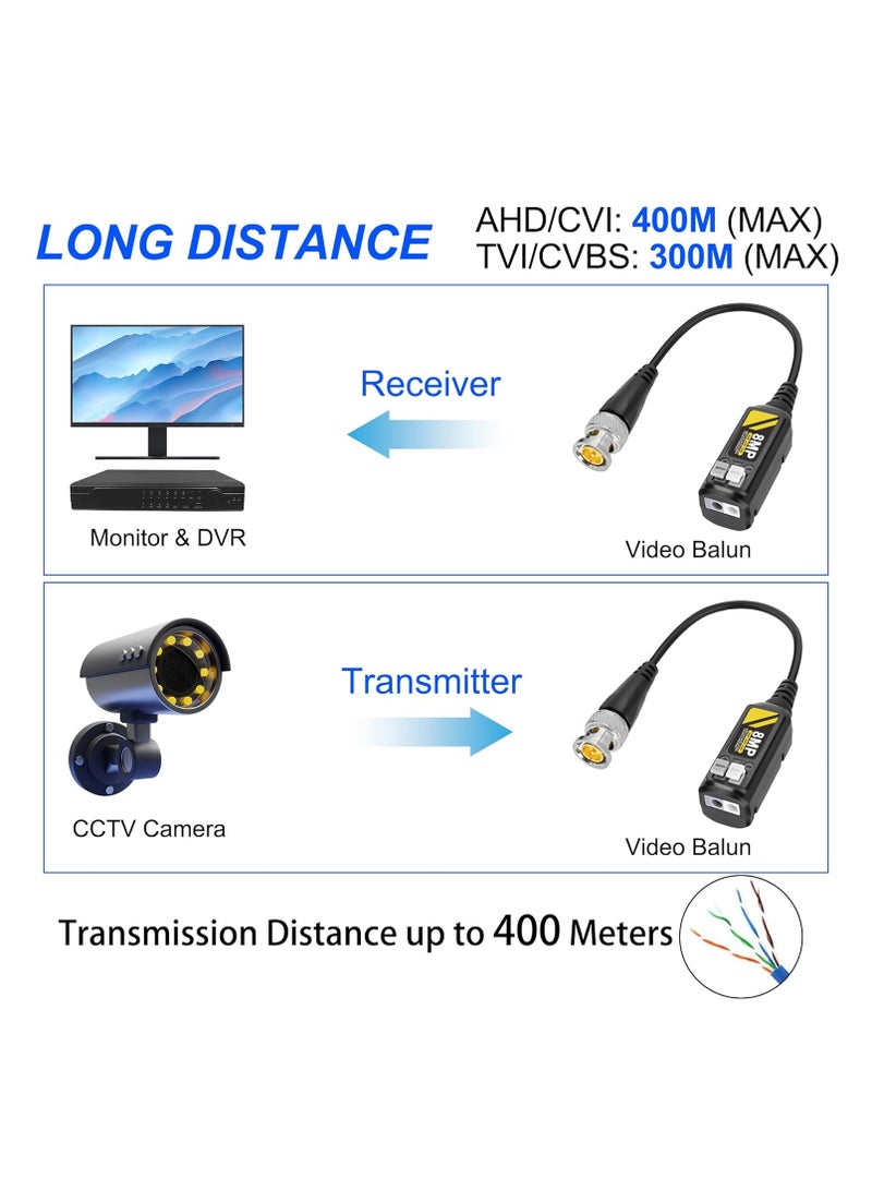 2 Pairs 8MP Passive HD BNC Video Balun Connectors Passive AHD TVI CVI CVBS Transceiver Transmitter for  CCTV Security Cameras  - Image 3