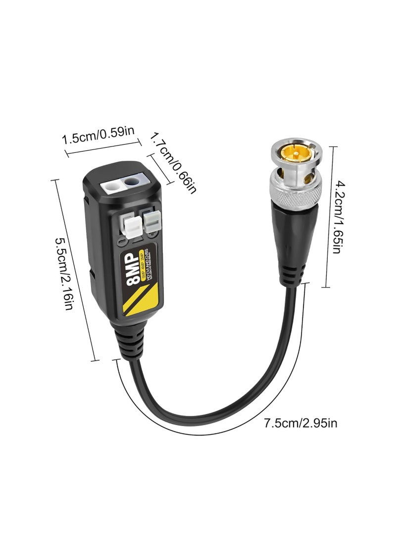 2 Pairs 8MP Passive HD BNC Video Balun Connectors Passive AHD TVI CVI CVBS Transceiver Transmitter for  CCTV Security Cameras  - Image 5