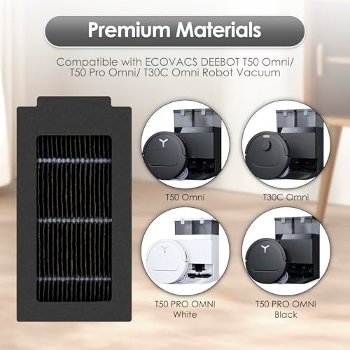 BRUVISH (5 Pack) T50 Pro Omni Replacement HEPA Filters for ECOVACS DEEBOT T50 Pro Omni/ T50 Omni/ T30C/ T30C Omni Robot Vacuum Filter, Upright Canister Filter, Accessories Kit (NOT FOR T50 Max Pro Omni) - Image 5