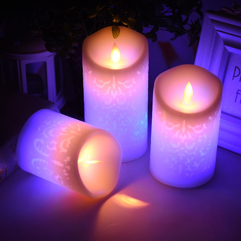 3pcs Candle Lights Flickering Hollow Pattern Flameless Candles Tea Light Home Decoration - Image 1
