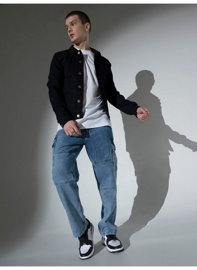 Hubberholme - Hubberholme Men's Loose Fit Cargo Jeans (Mid Blue, 36) - Image 1