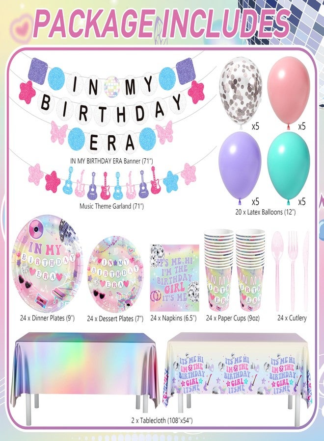 THAWAY In My Birthday Era Decorations, 194Pcs Music Theme Tableware Set for 24 Guests with In My Birthday Era Plates Napinks Cups Cutlery Tablecloths Banners & Balloons, Friendship Bracelet Party Supplies - Image 2