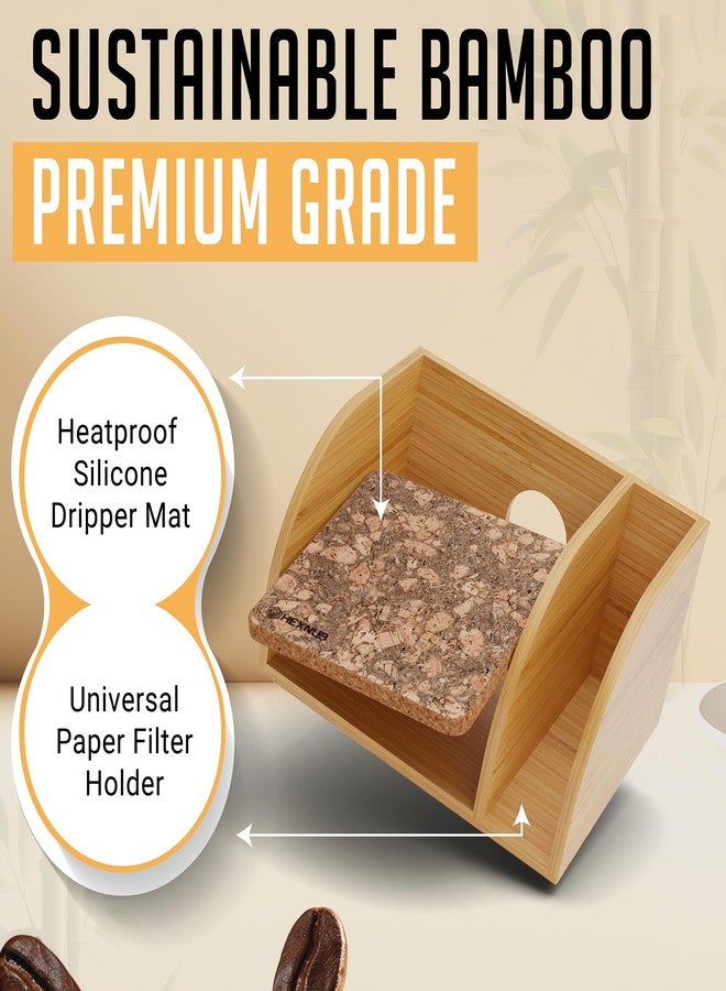 HEXNUB – Caddy for Pour Over Coffee Maker, Bamboo Stand fits Chemex, Bodum, Cosori Coffee Carafes, Heatproof Mat, Filter Holder for Drip Coffee Maker - Cork Mat - Image 5