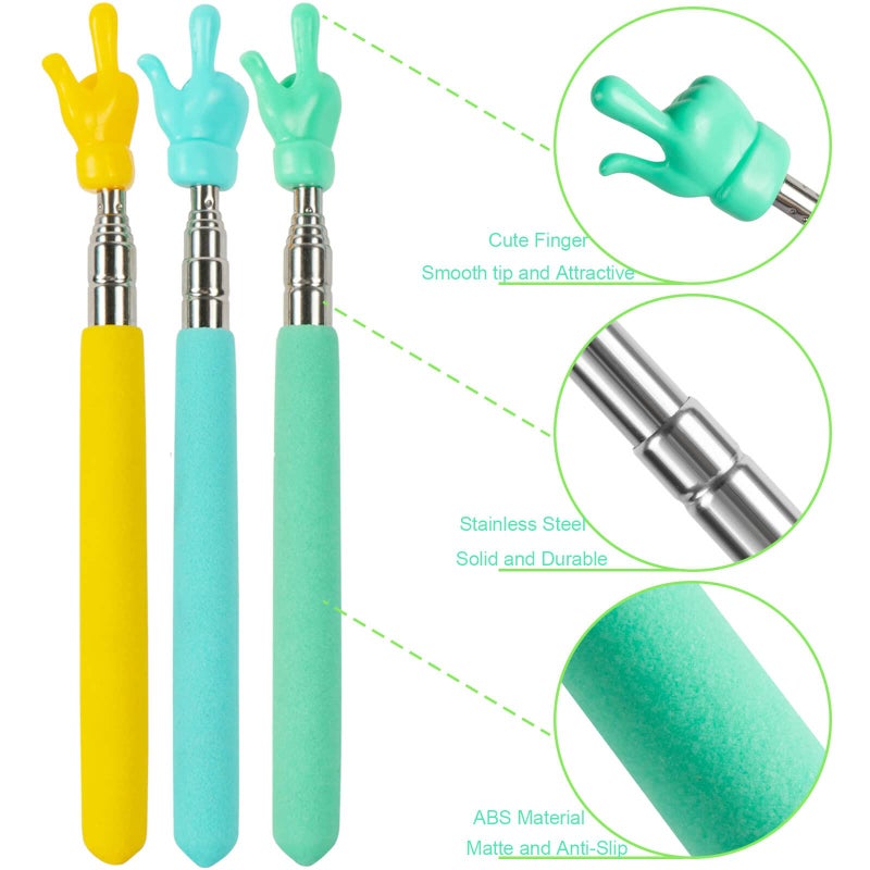 JOYJOM Retractable Finger Pointer Stick for Classroom: Extendable Telescopic Presentation Teacher Pointer Stick for Classroom Whiteboard Pointer (3 Pack) - Image 3
