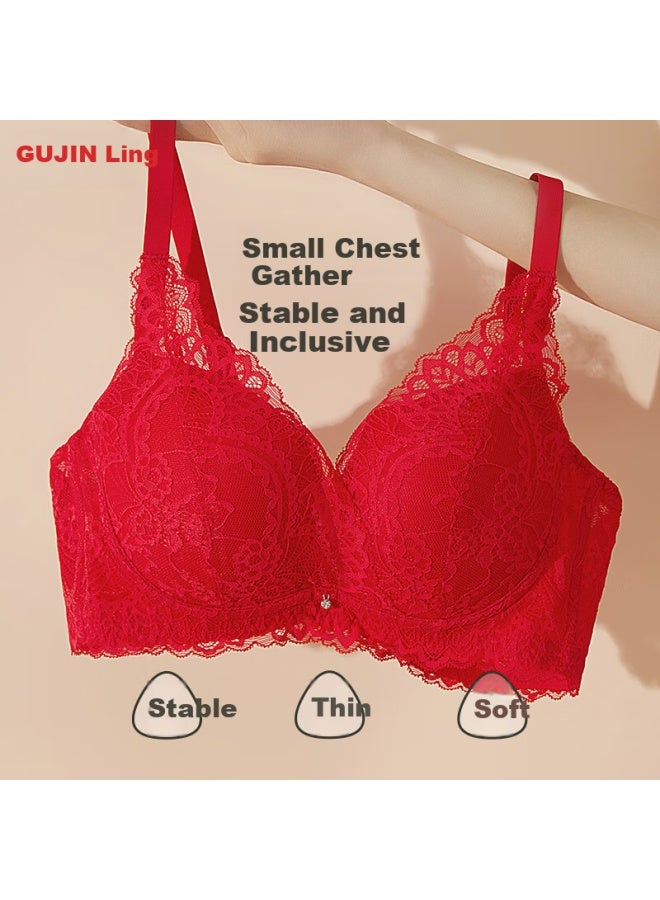 GUJIN Gujin Women's Lingerie, Zodiac Year Bra, Push-up For Small Breasts, Red Sexy Lace, Beautiful Back Design, Side Support, All-cotton Cups, Brassiere  - Image 2