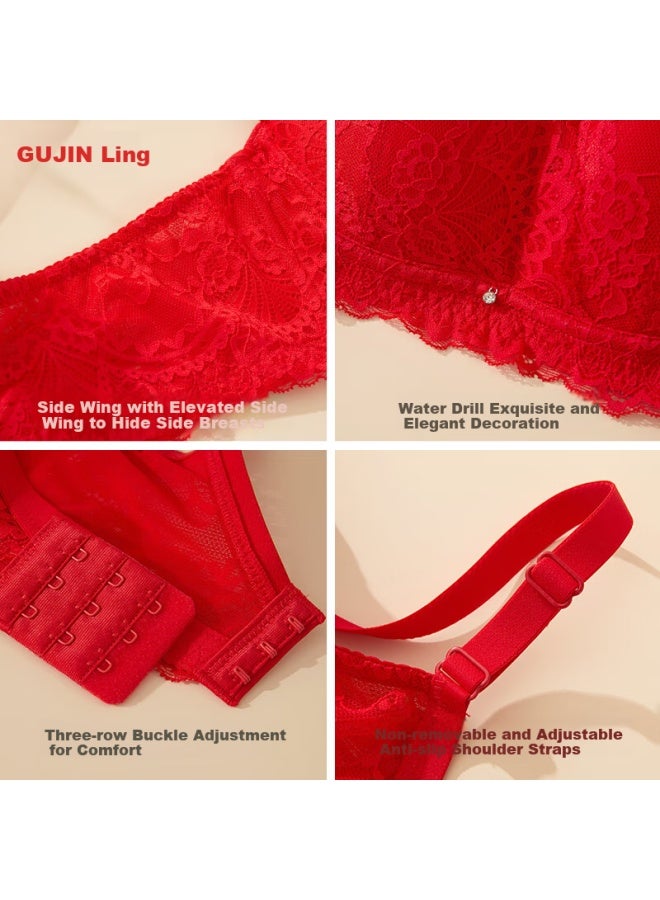 GUJIN Gujin Women's Lingerie, Zodiac Year Bra, Push-up For Small Breasts, Red Sexy Lace, Beautiful Back Design, Side Support, All-cotton Cups, Brassiere  - Image 4