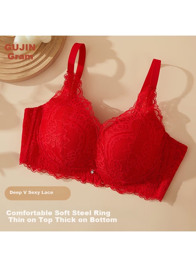 GUJIN Gujin Women's Lingerie, Zodiac Year Bra, Push-up For Small Breasts, Red Sexy Lace, Beautiful Back Design, Side Support, All-cotton Cups, Brassiere  - Image 5