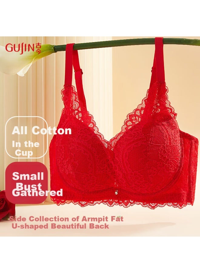 GUJIN Gujin Women's Lingerie, Zodiac Year Bra, Push-up For Small Breasts, Red Sexy Lace, Beautiful Back Design, Side Support, All-cotton Cups, Brassiere  - Image 1