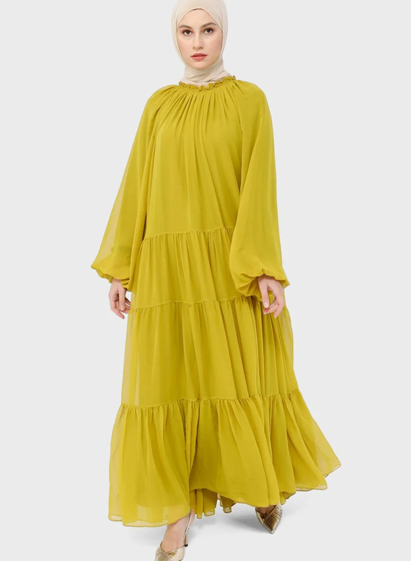Refka by modanisa Tiered Balloon Sleeve Dress
