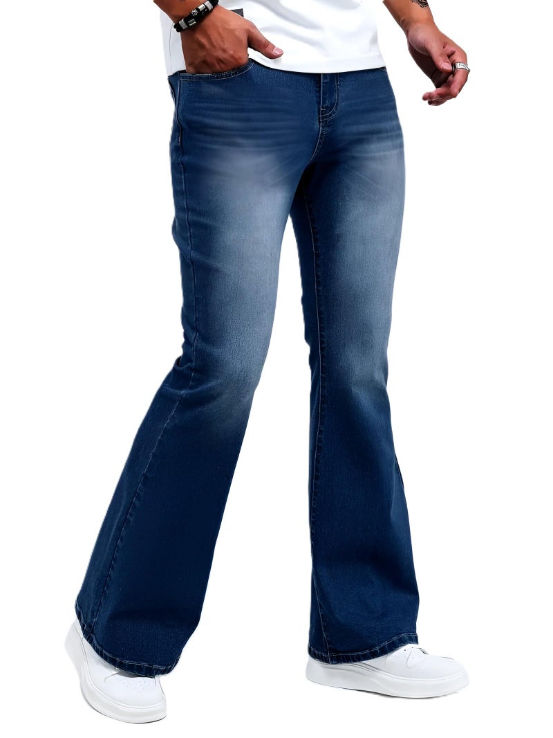 Ben Martin Men’s Bell Bottom Jeans || Bootcut Denim Pants || Wide Leg Flared Jean's for Men || High Waist Stretchable Retro Fit || Cotton Jean for College Casual Dark Blue, Size 28 (1) - Image 1