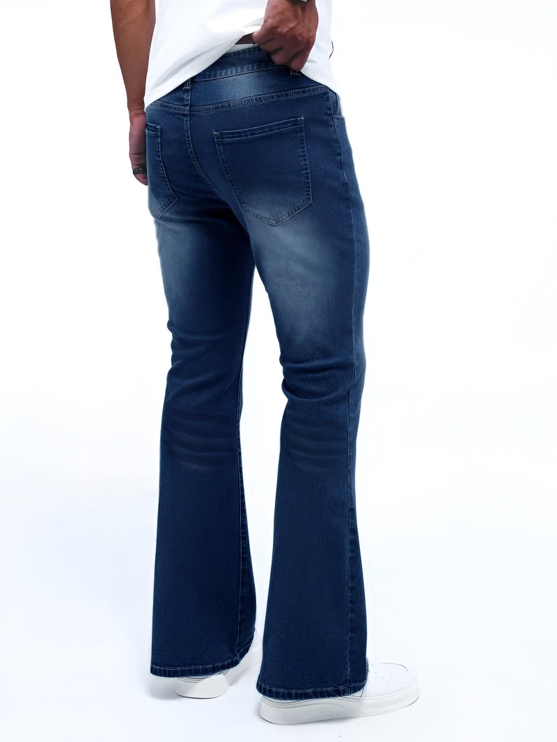 Ben Martin Men’s Bell Bottom Jeans || Bootcut Denim Pants || Wide Leg Flared Jean's for Men || High Waist Stretchable Retro Fit || Cotton Jean for College Casual Dark Blue, Size 28 (1) - Image 5