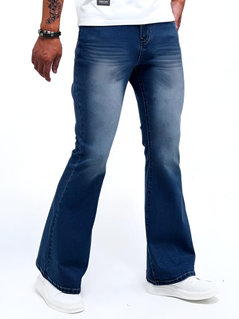 Ben Martin Men’s Bell Bottom Jeans || Bootcut Denim Pants || Wide Leg Flared Jean's for Men || High Waist Stretchable Retro Fit || Cotton Jean for College Casual Dark Blue, Size 28 (1) - Image 2