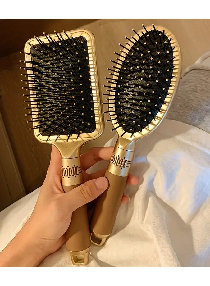 Rozino 2pcs Golden Color Air Cushion Scalp Massage Comb - Detangling, Styling, and Massaging for Normal Hair - Nylon Bristle, ABS Plastic Handle, Sculpt Comb Type - Image 1