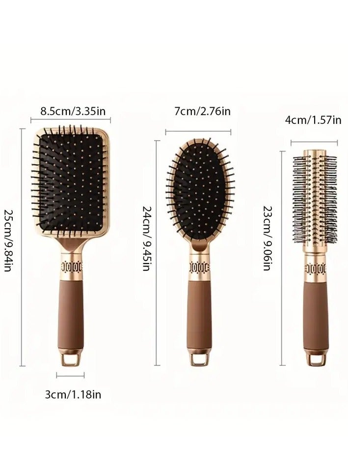 Rozino 2pcs Golden Color Air Cushion Scalp Massage Comb - Detangling, Styling, and Massaging for Normal Hair - Nylon Bristle, ABS Plastic Handle, Sculpt Comb Type - Image 4