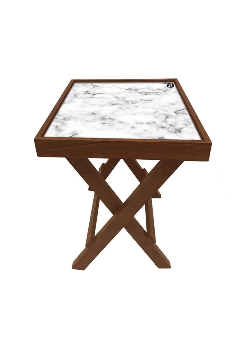 Nutcase Nutcase Designer Teak Wood Side Table Folding Wooden Bedside Coffee Outdoor Picnic Table White and Black Marble Pastel  - Image 5