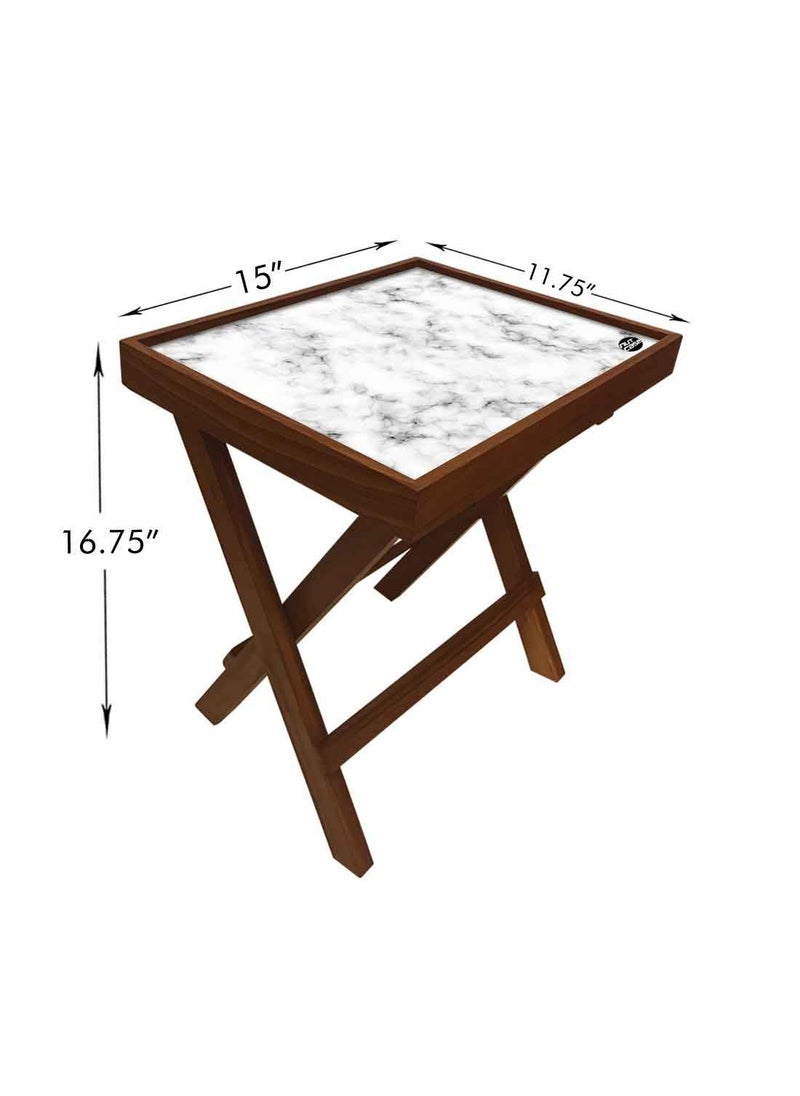 Nutcase Nutcase Designer Teak Wood Side Table Folding Wooden Bedside Coffee Outdoor Picnic Table White and Black Marble Pastel  - Image 2