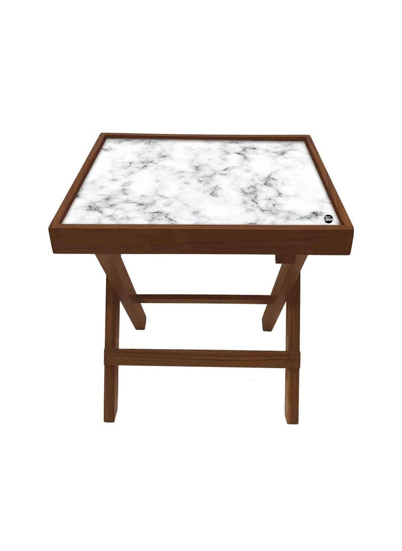 Nutcase Nutcase Designer Teak Wood Side Table Folding Wooden Bedside Coffee Outdoor Picnic Table White and Black Marble Pastel  - Image 4