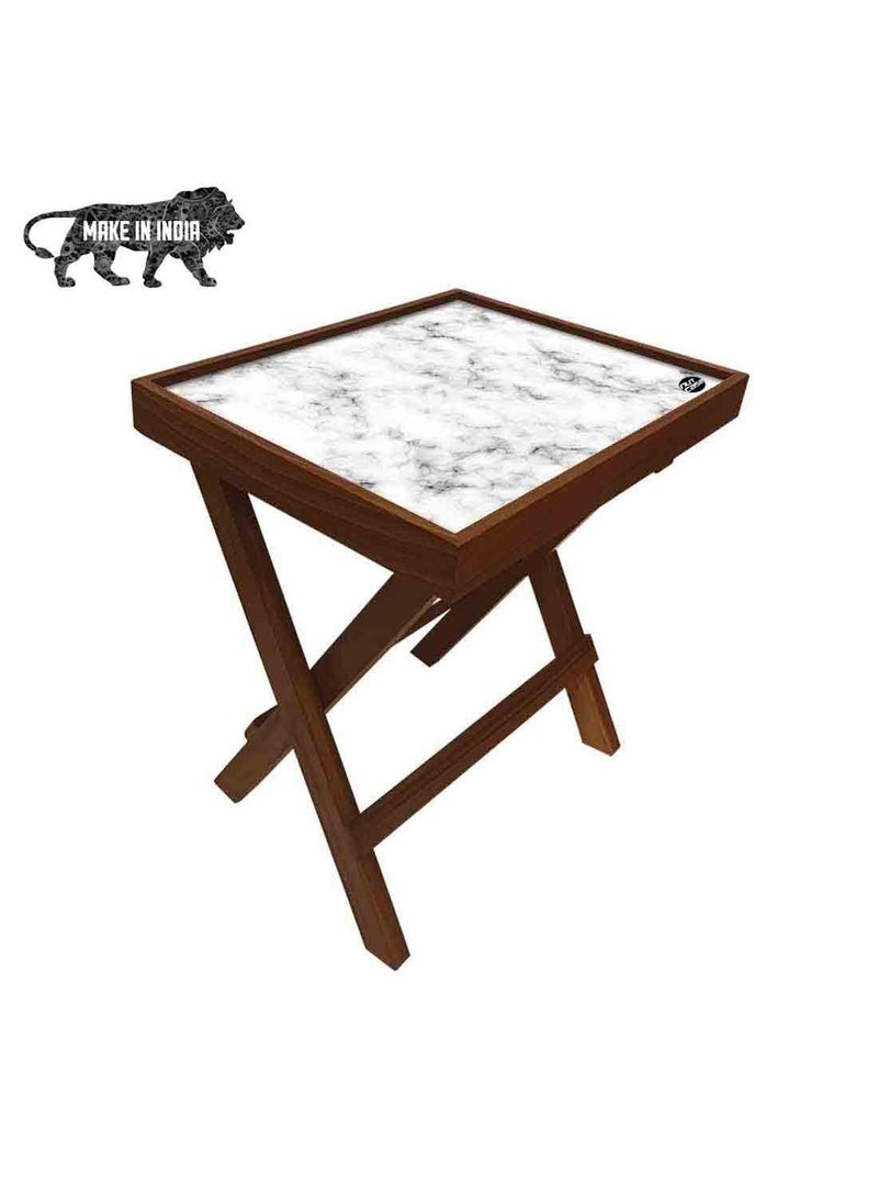 Nutcase Nutcase Designer Teak Wood Side Table Folding Wooden Bedside Coffee Outdoor Picnic Table White and Black Marble Pastel  - Image 3