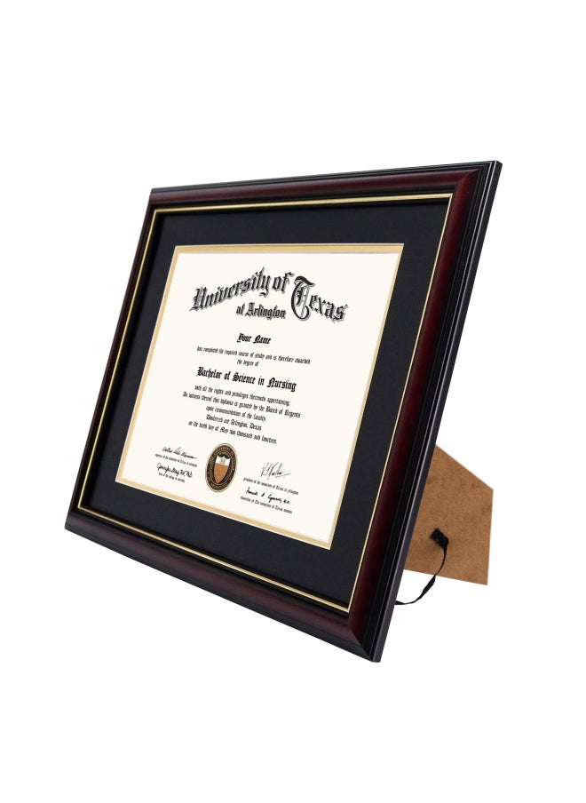 GraduationMall 11X14 Diploma Frame For 8.5X11 Certificate Real Wood And Uv Protection Acrylic Cherry Finish With Gold Trim Black And Gold Mat  - Image 3