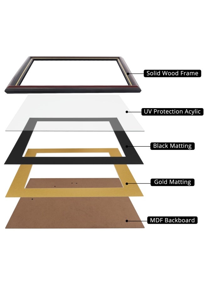 GraduationMall 11X14 Diploma Frame For 8.5X11 Certificate Real Wood And Uv Protection Acrylic Cherry Finish With Gold Trim Black And Gold Mat  - Image 5