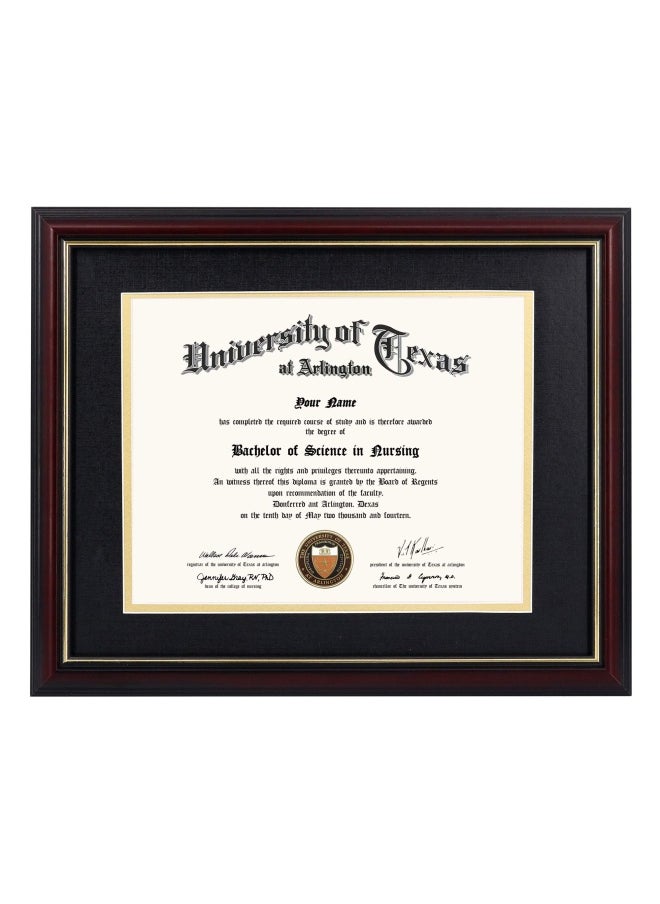GraduationMall 11X14 Diploma Frame For 8.5X11 Certificate Real Wood And Uv Protection Acrylic Cherry Finish With Gold Trim Black And Gold Mat  - Image 1