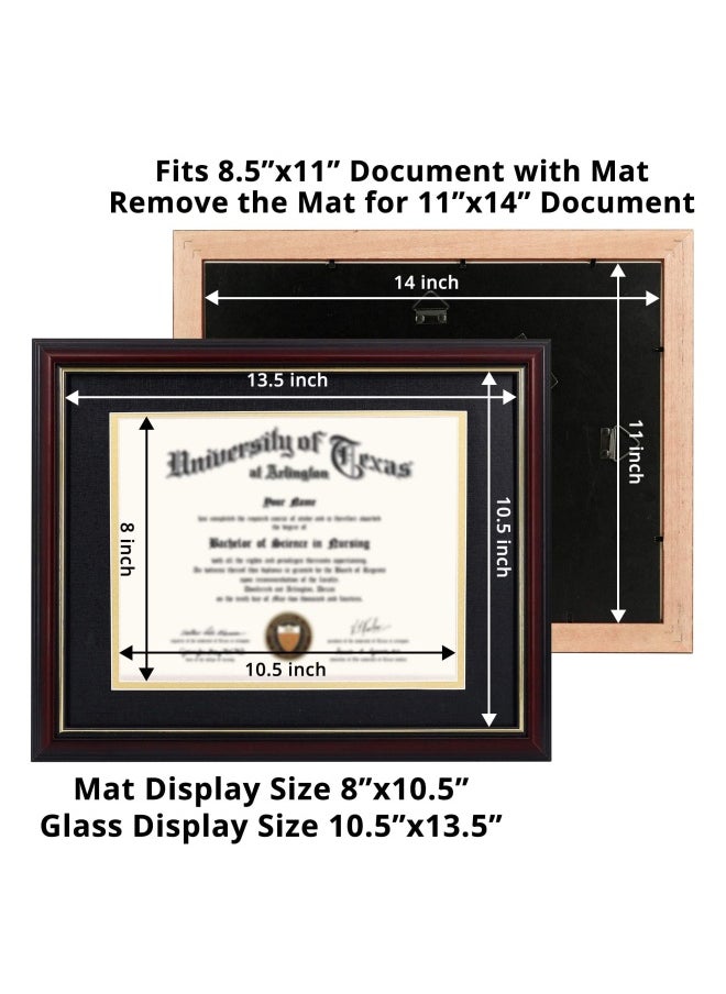 GraduationMall 11X14 Diploma Frame For 8.5X11 Certificate Real Wood And Uv Protection Acrylic Cherry Finish With Gold Trim Black And Gold Mat  - Image 4
