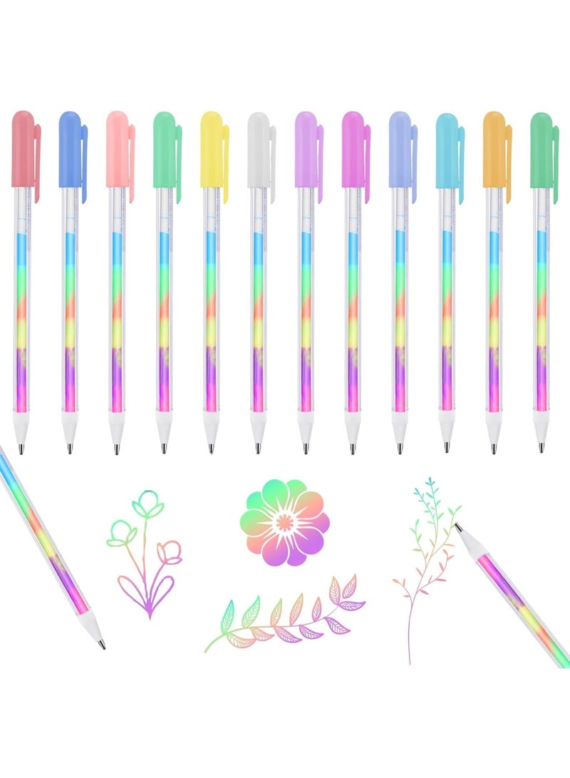 مزيج من 6 ألوان قوس قزح المحايد مجموعة قلم، قلم حبر النيون السحري، قلم تغيير اللون 0.8 مم، مناسبة للبالغين ملء الكتب والرسومات على الجدران الكتابة الحرفية دفتر يوميات، 12 حزمة - Image 1