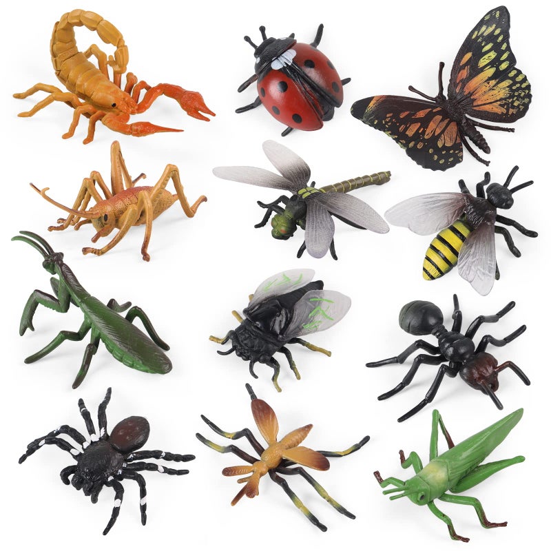 SIENON Realistic Insect Toys Figures12Pcs Large Plastic Bugs Figurines Set with Ladybug Bee Butterfly Ant Cricket Mantis Scorpion SpiderSchool Project Halloween Insect Theme Birthday Party Favors - Image 1