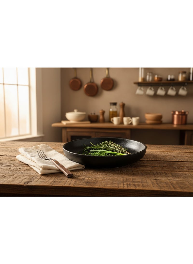 AKDC Black Matte Ceramic Deep Dinner Plate 28.5cm Premium Serveware, Soup Plate - Image 2