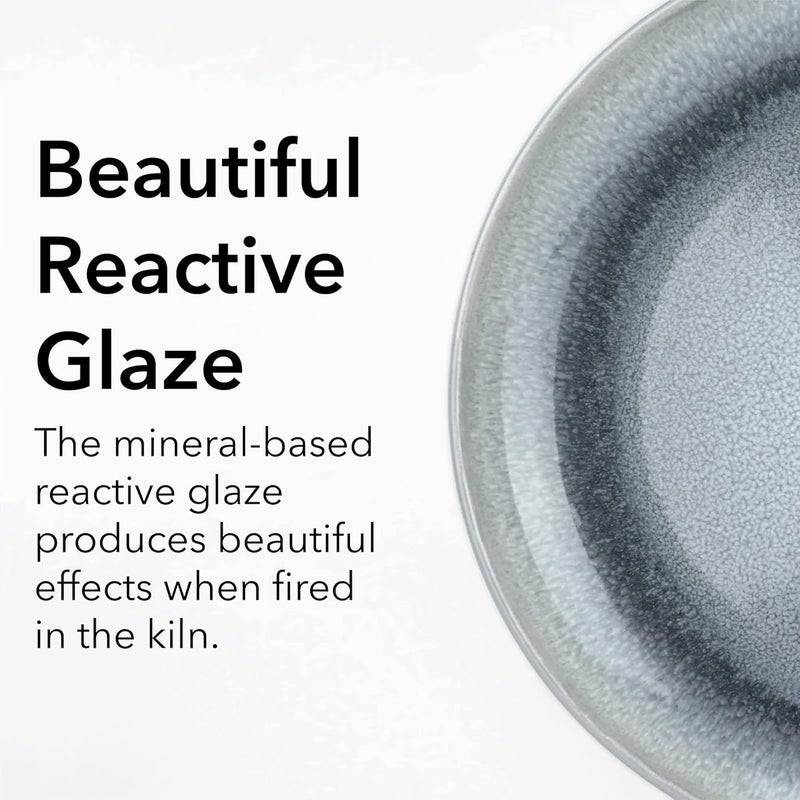 Arora FAIT Round Stoneware 16pc Double Bowl Dinnerware Set for 4 Dinner Plates Side Plates Cereal Bowls Pasta Bowls  Reactive Glaze Grey 439699 - Image 5