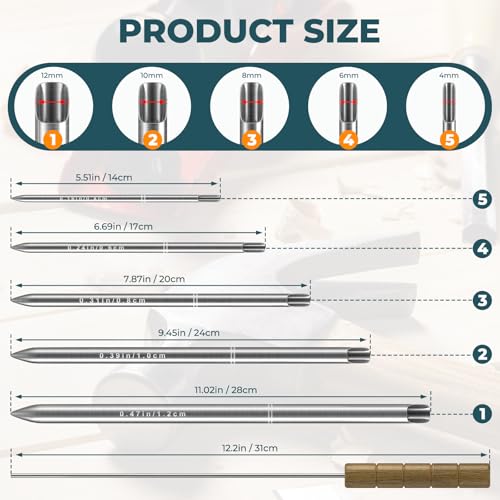 FETUSI Rope Splicing Tool Kit, Rope Splicing FID Kit for Double Braid Eye Line,Stainless Steel Line Braiding Set Tool Include 5 Sizes (0.16-0.47") Fids and 1pcs Pusher(Silver) - Image 2